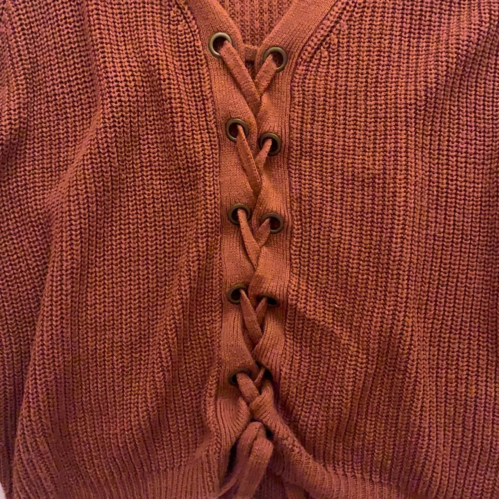 Rust Lace up Sweater - Picture 2 of 2